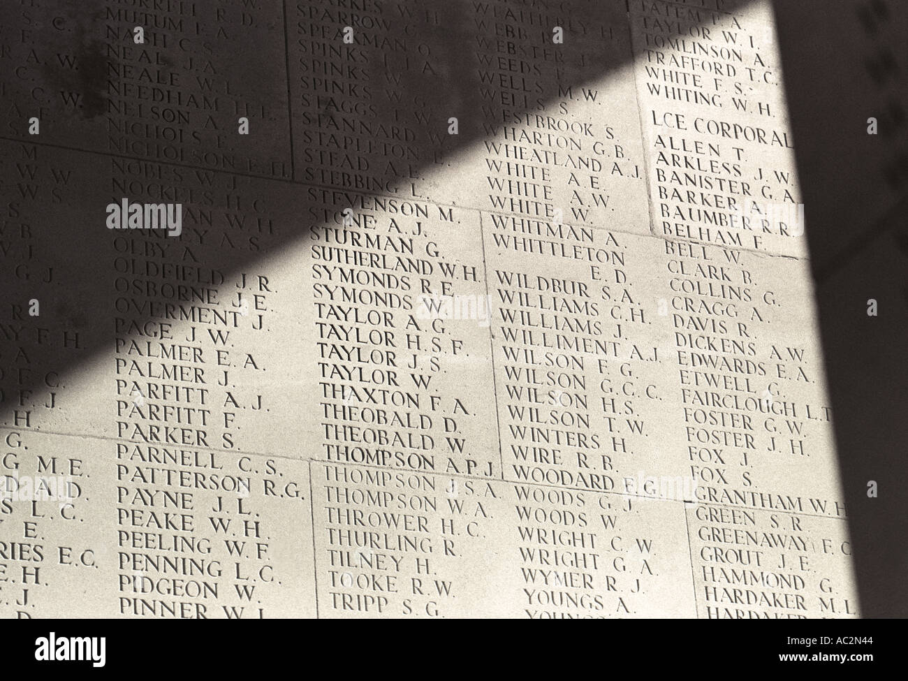 Names of thousnads missing from the battle of the Somme during WWI at Thiepval Monument in Northern France Stock Photo