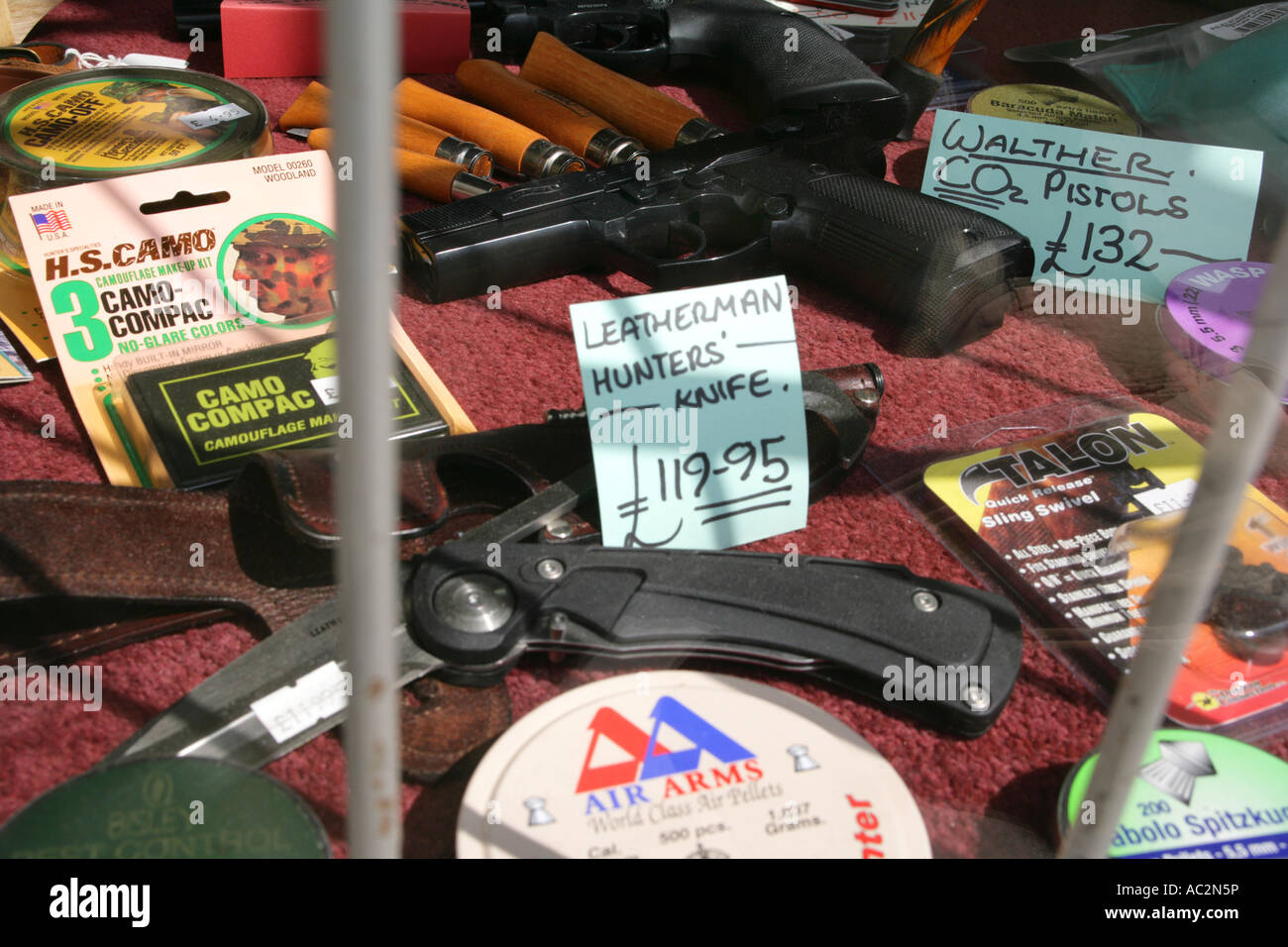 Gun and tackle shop window, England UK Stock Photo Alamy