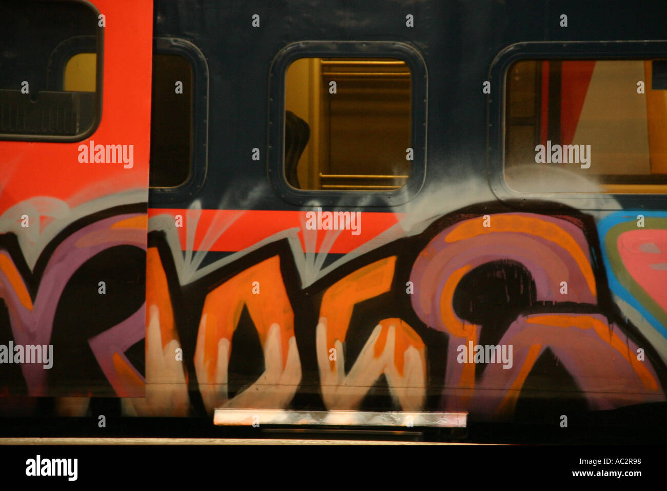 Grafitti on GNER Train Kings Cross Station Stock Photo