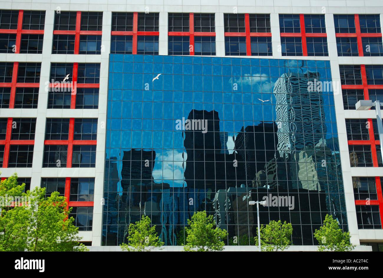 CBC Canadian Broadcasting Corporation building TV screen of downtown highrise reflections Toronto Stock Photo