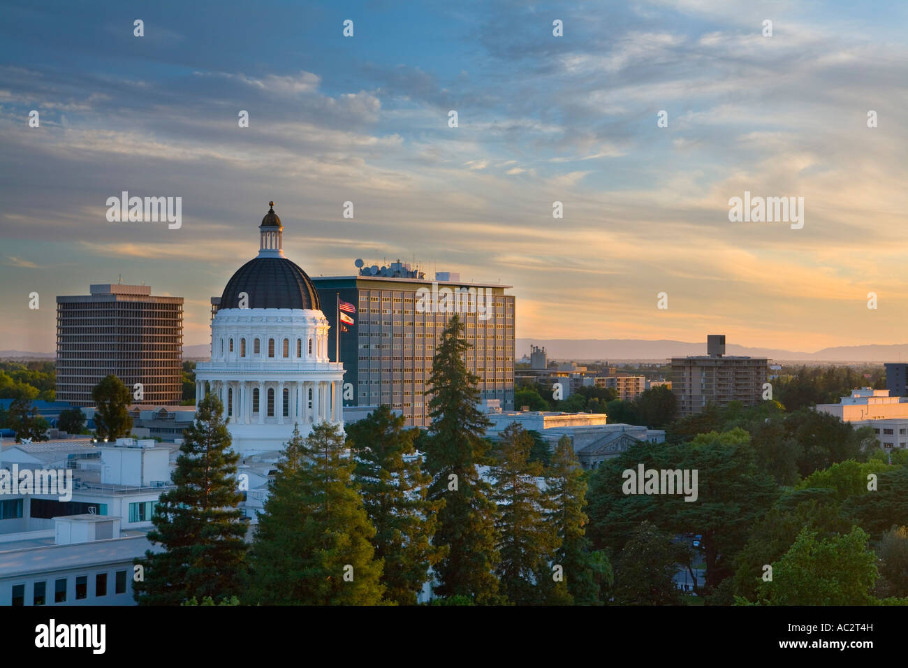 The California State Capitol building at sunset, Sacramento, California. Stock Photo