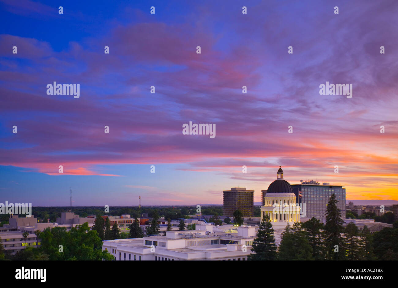 The California State Capitol building at sunset, Sacramento, California. Stock Photo