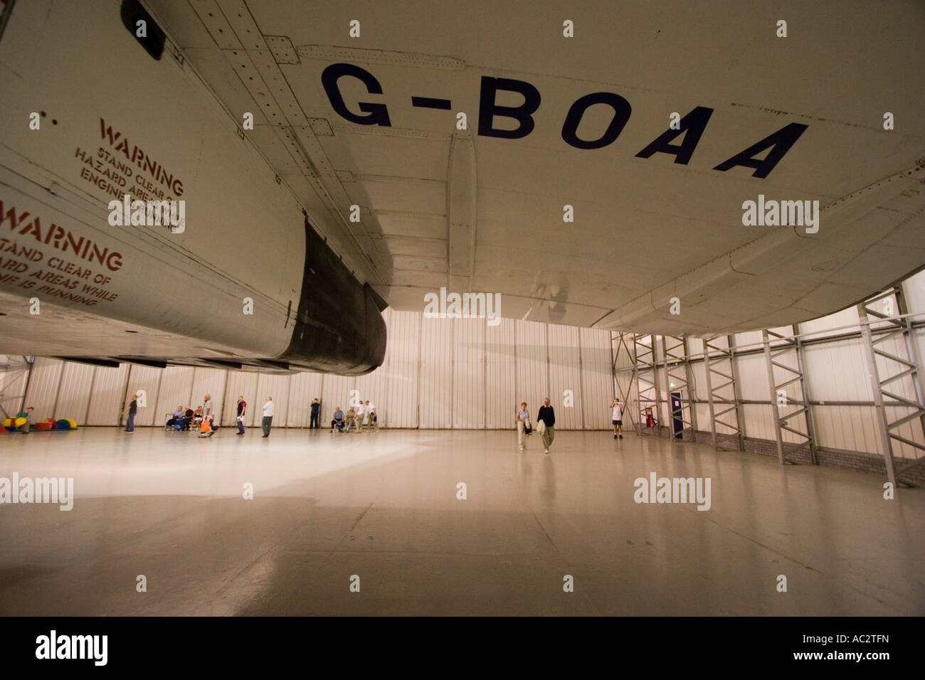 view of underside of Concorde wing, Concorde display at East Fortune Museum of Flight, East Lothian, Scotland Stock Photo