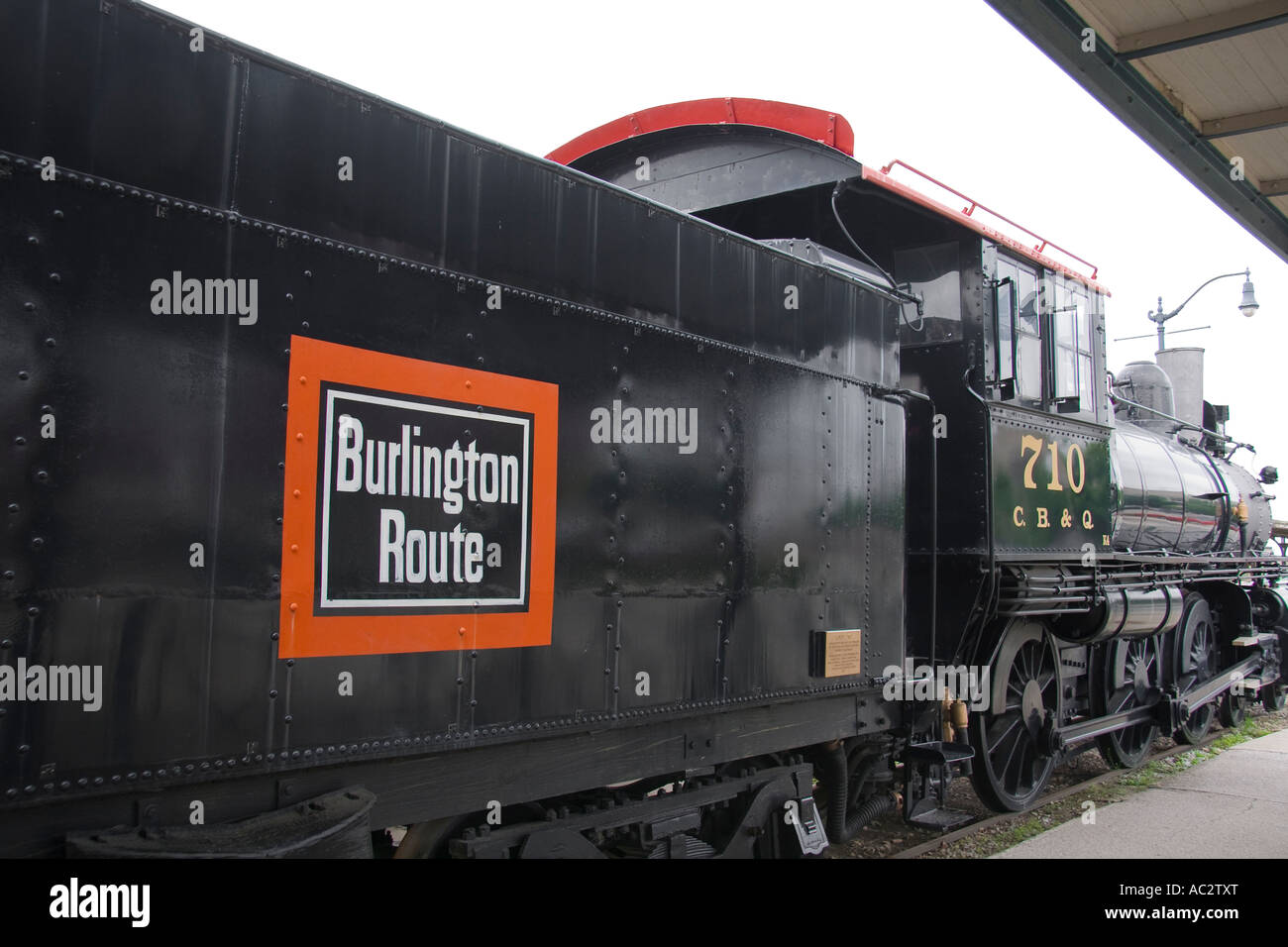 Train engine Burlington Northern route Stock Photo