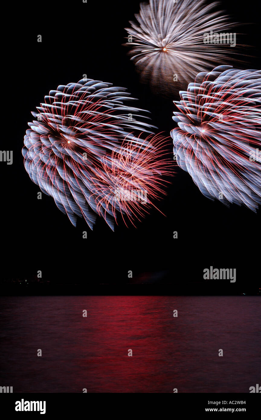 First Volley Fireworks in Wind Stock Photo Alamy