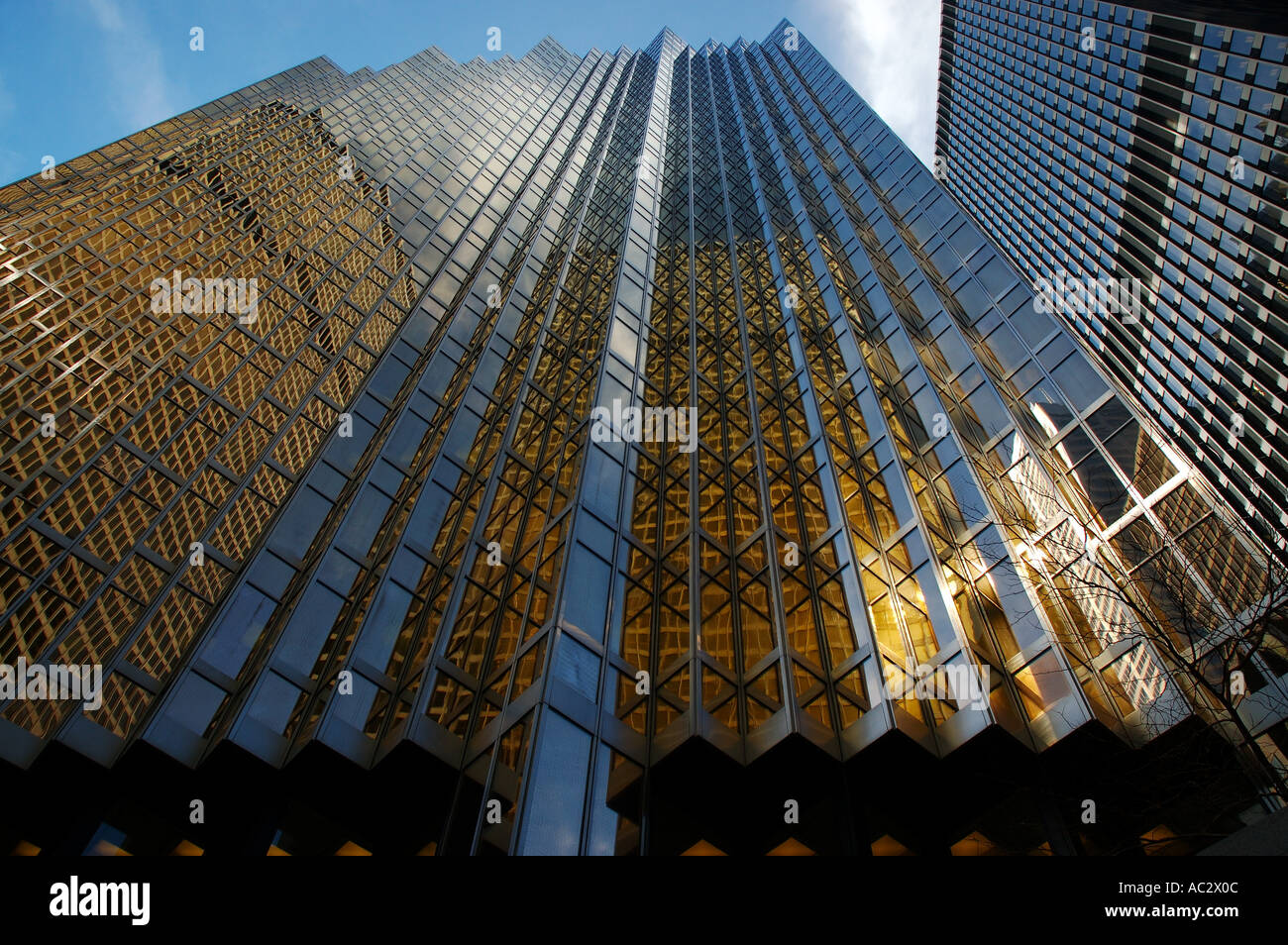 Looking up at gold highrise bank towers in Toronto Stock Photo
