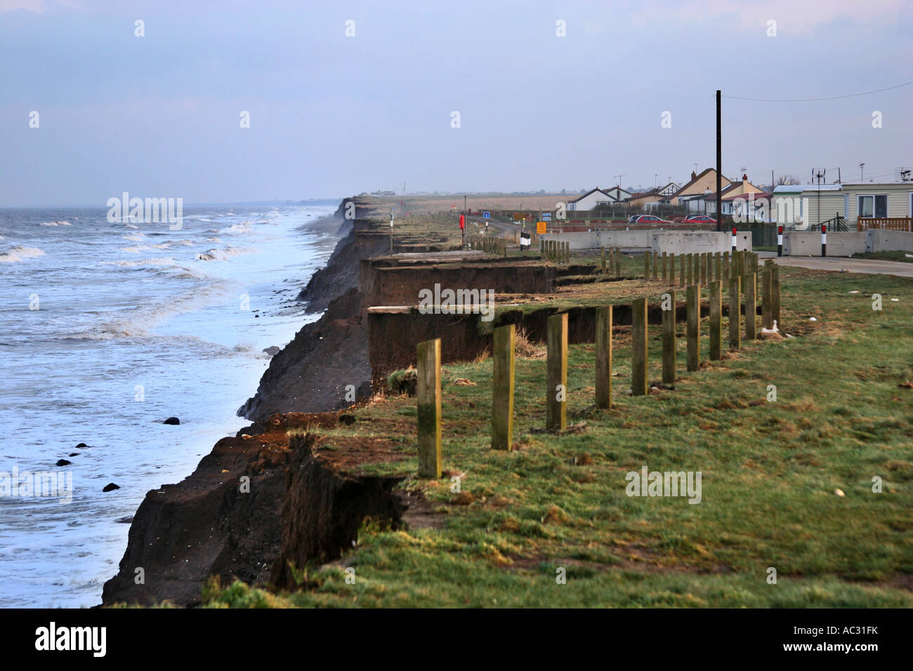 Coastal erosion on east coast threatening houses Stock Photo - Alamy