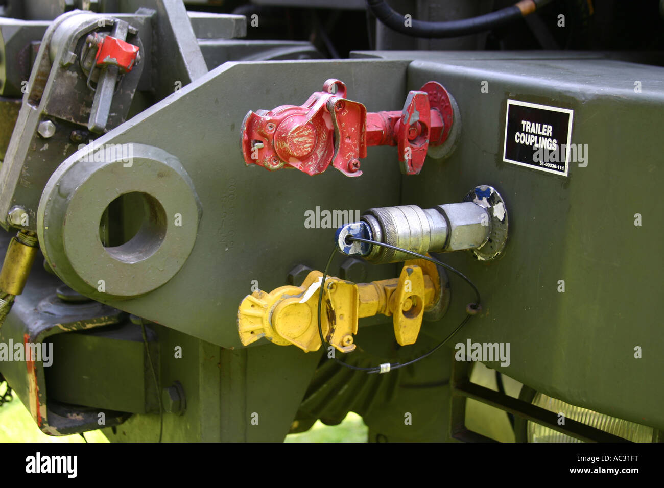 Heavy duty trailer couplings and air connect on military vehicle Stock