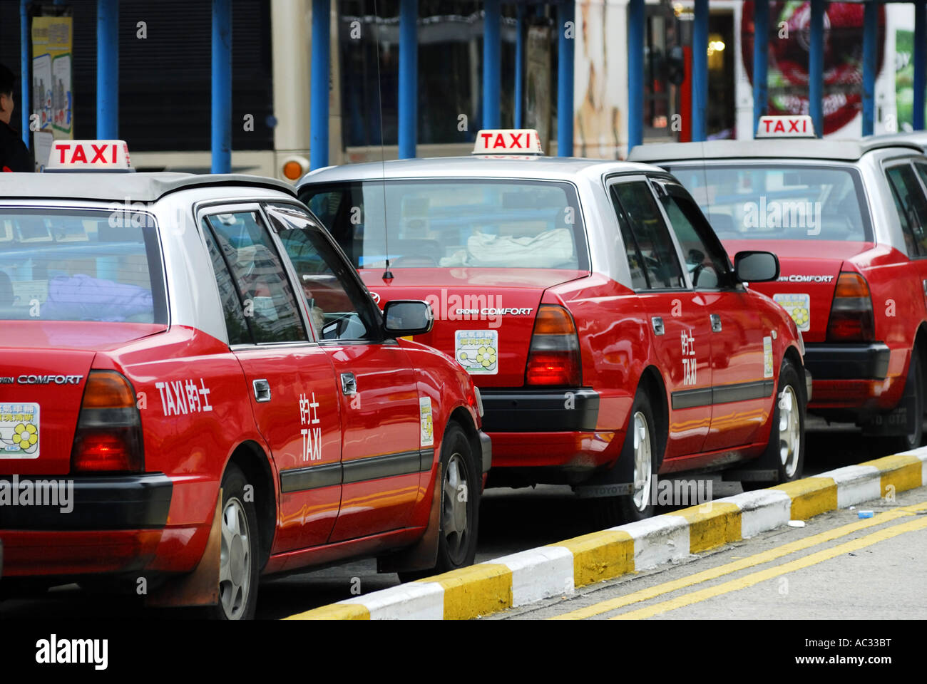 waiting red taxi cabs in Hongkong, China, Hongkong Stock Photo