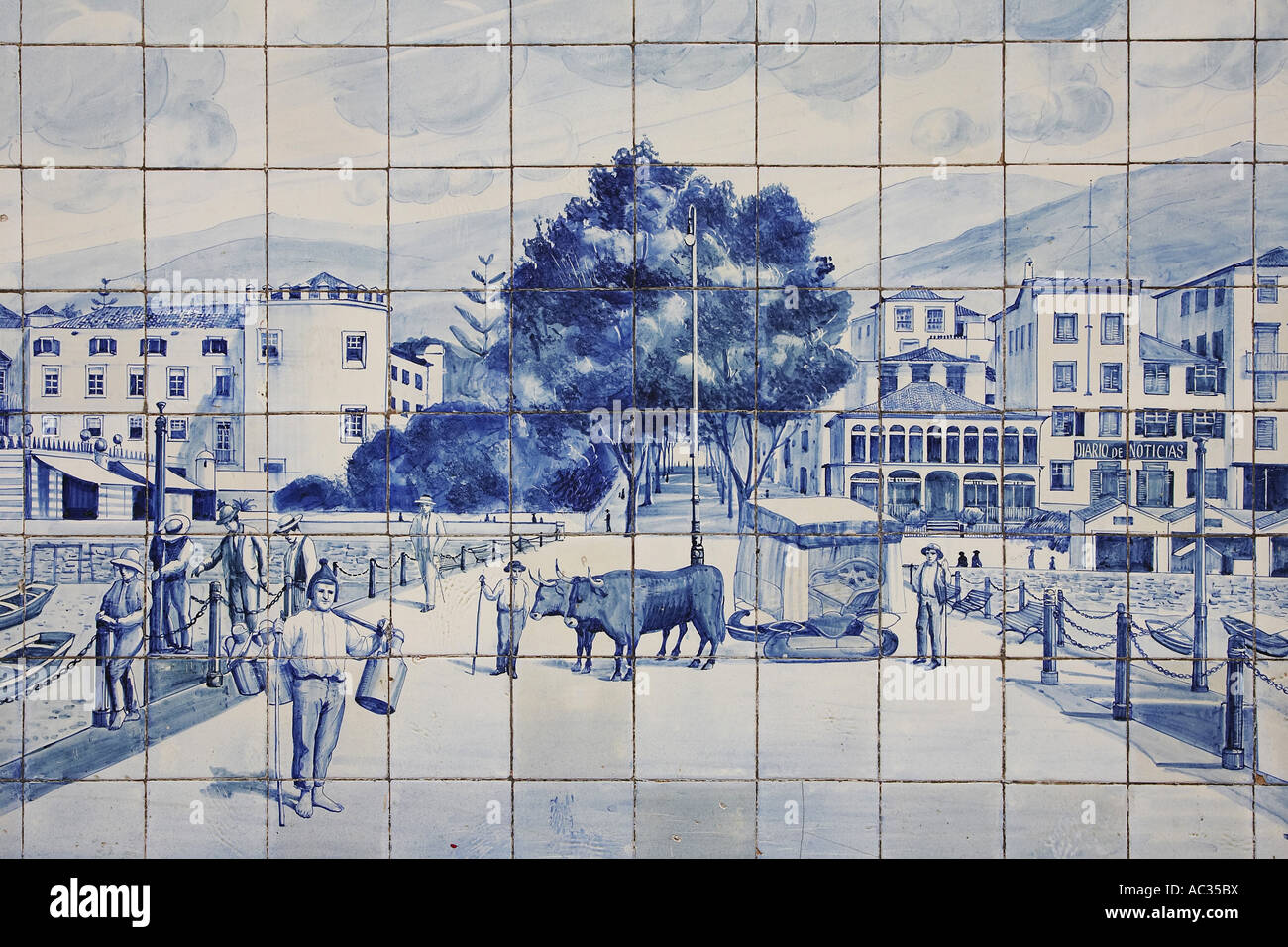azulejo in the center of Funchal, Portugal, Madeira, Funchal Stock Photo