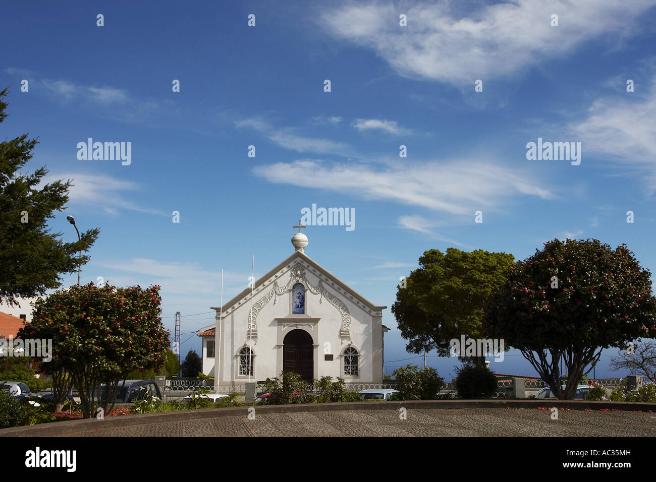 church at the village square, Portugal, Madeira, Camacha Stock Photo