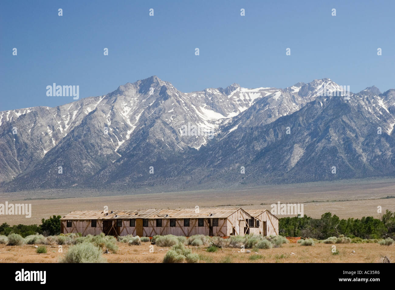 Barracks at Manzanar National Historic Site in the Owens Valley, Eastern Sierra Nevada Mountains, California, USA. Stock Photo