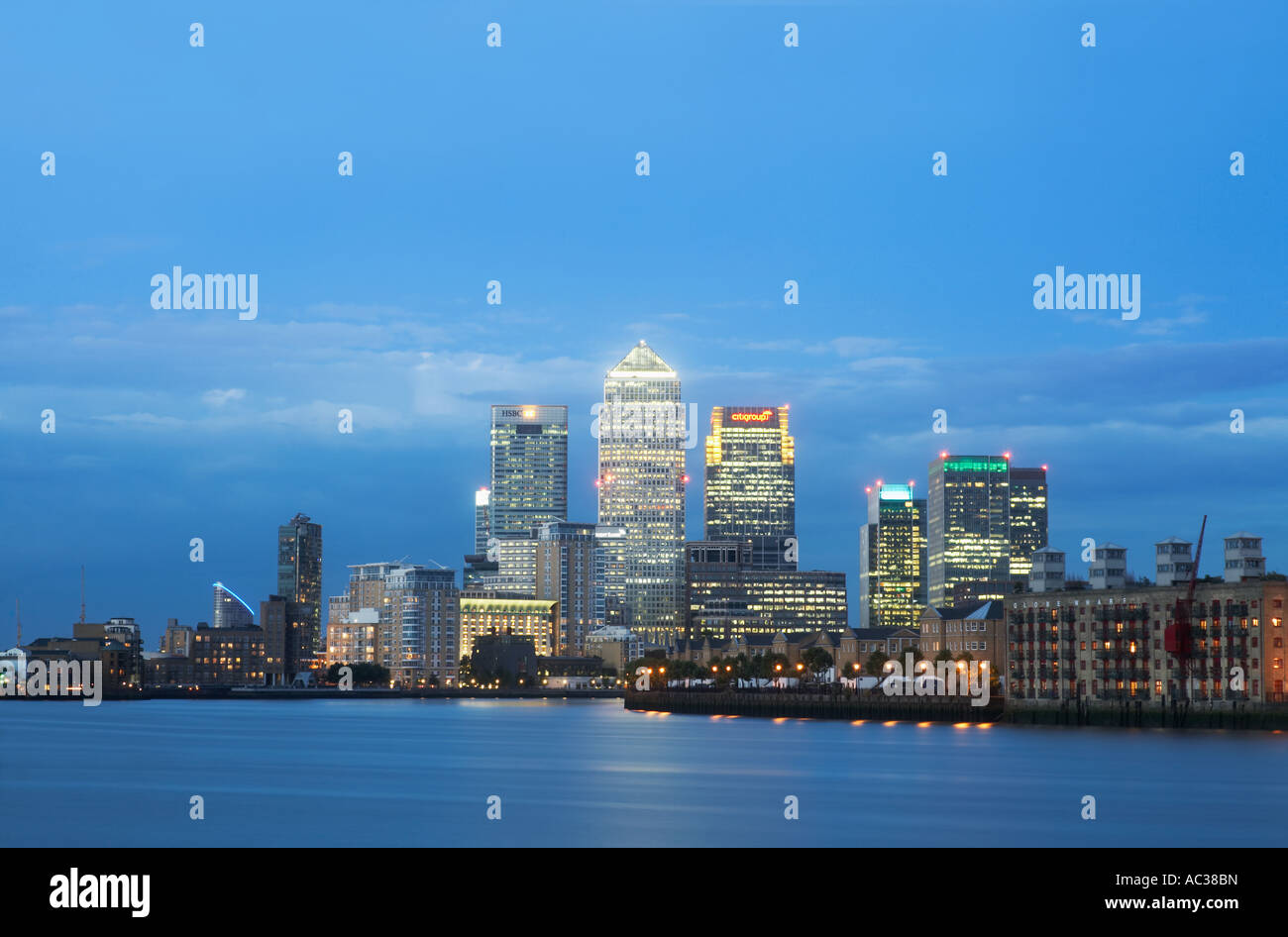 Canary Wharf skyline at dusk in the Docklands London UK Stock Photo - Alamy