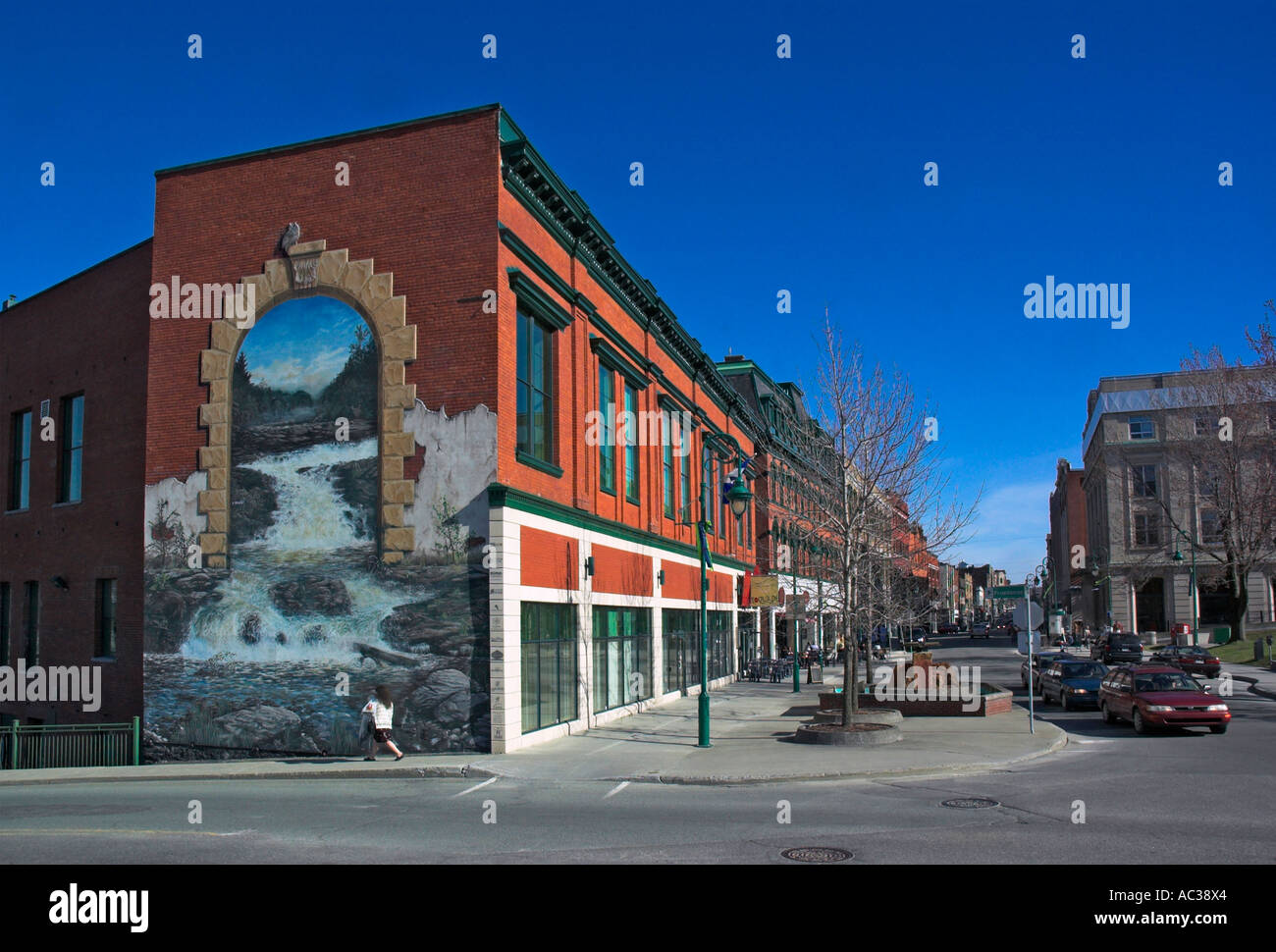 A brightly painted mural in Sherbrooke Quebec Stock Photo