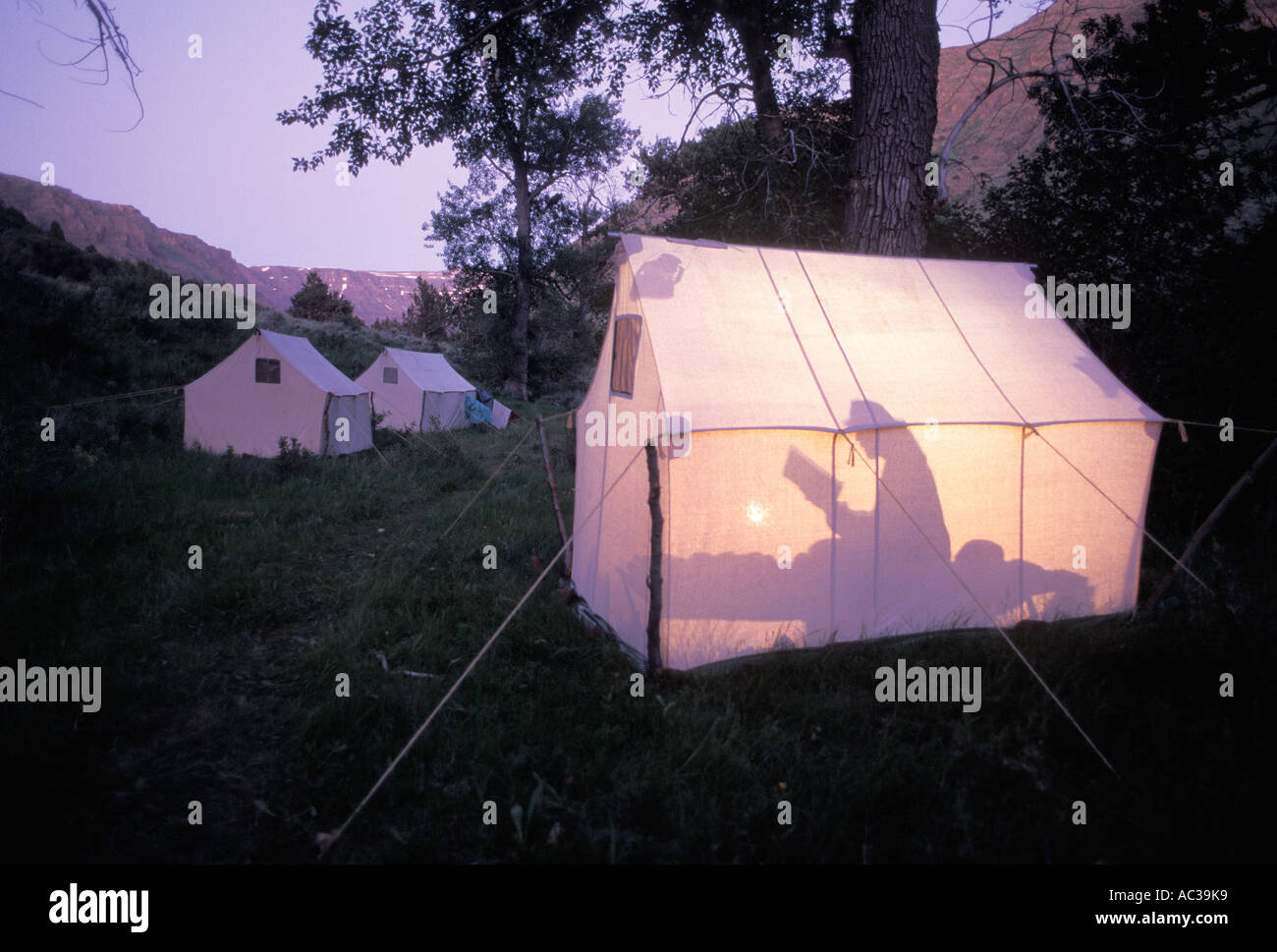 Person s Shadow Seen Through Lighted Tent Wall Stock Photo - Alamy