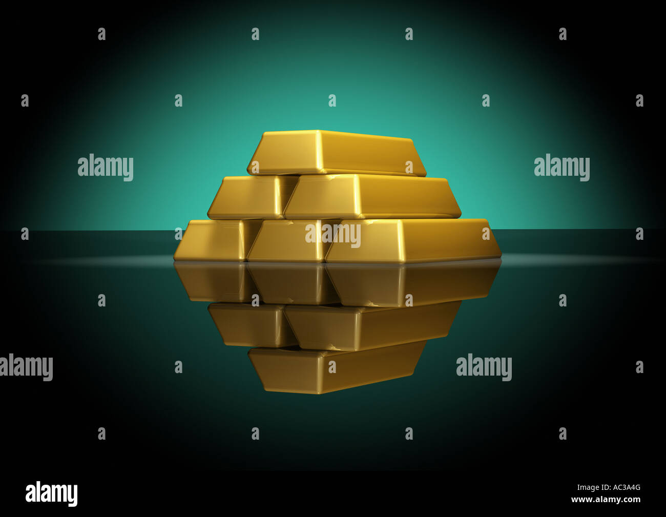stacked gold bars Goldbarren gestapelt Haufen Stock Photo