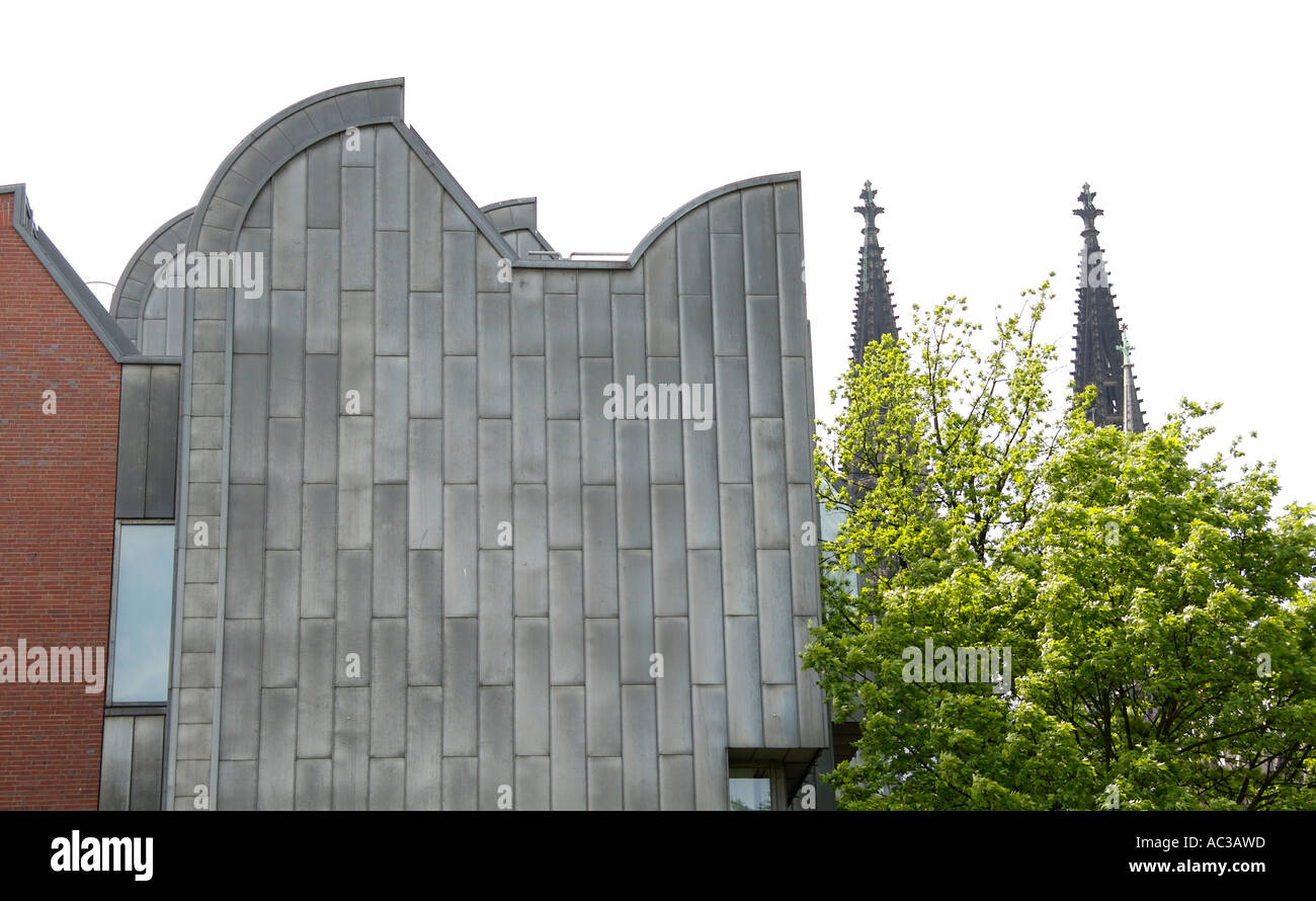 Towers of Cologne Cathedral behind the Art Museum Ludwig Stock Photo