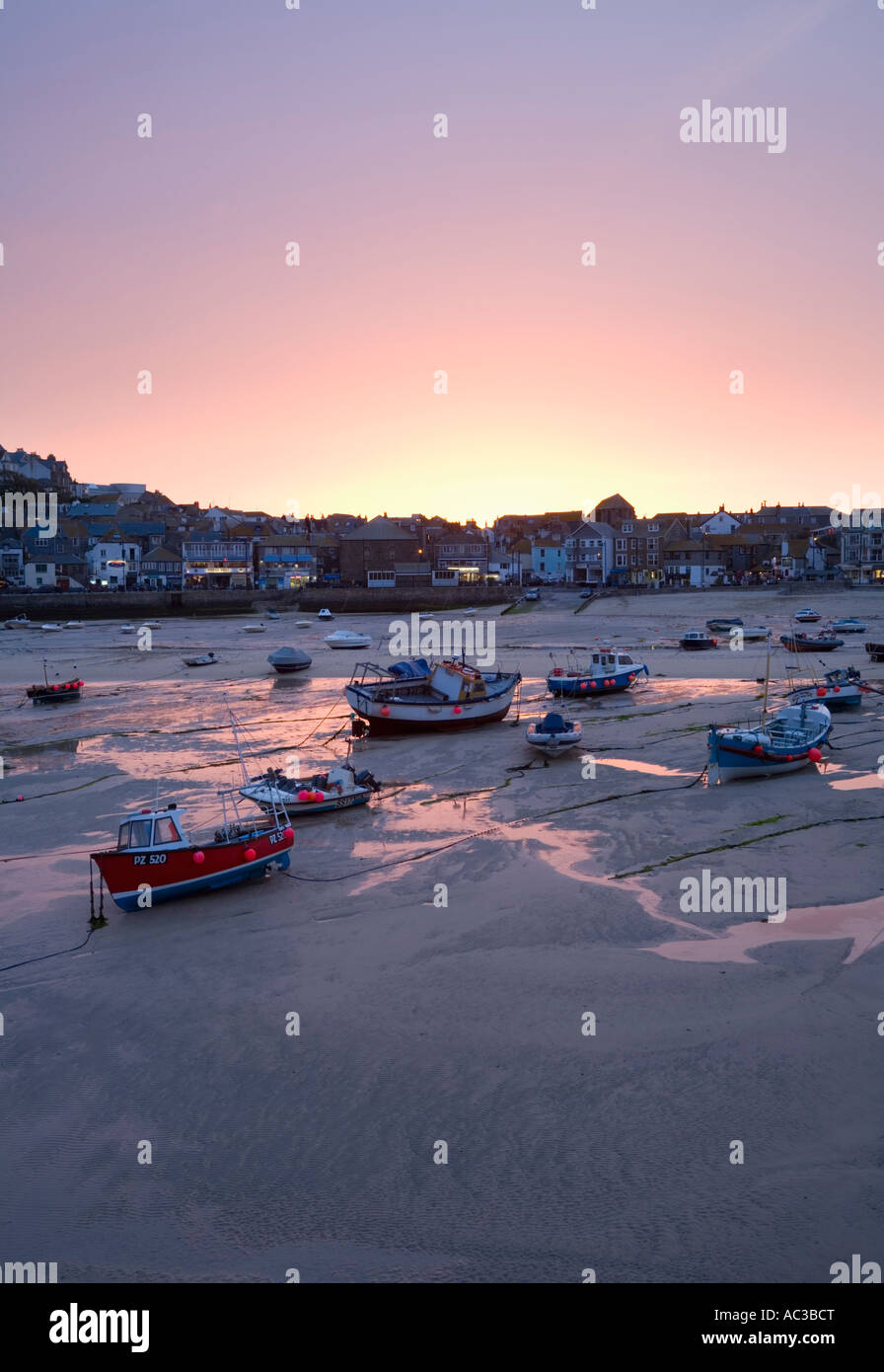 St Ives Harbour at Sunset at Low Tide Cornwall England Stock Photo