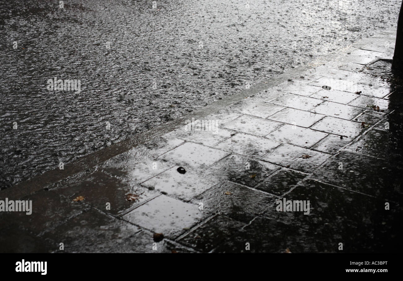 A flooded Marylebone Road in London during a rain storm Stock Photo