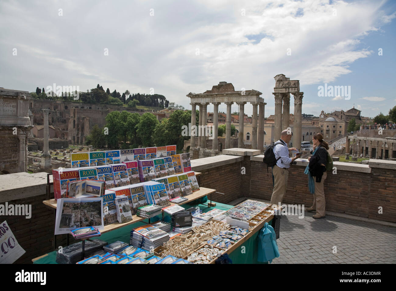 Sidewalk vendors table at the Roman Forum Rome Italy Stock Photo