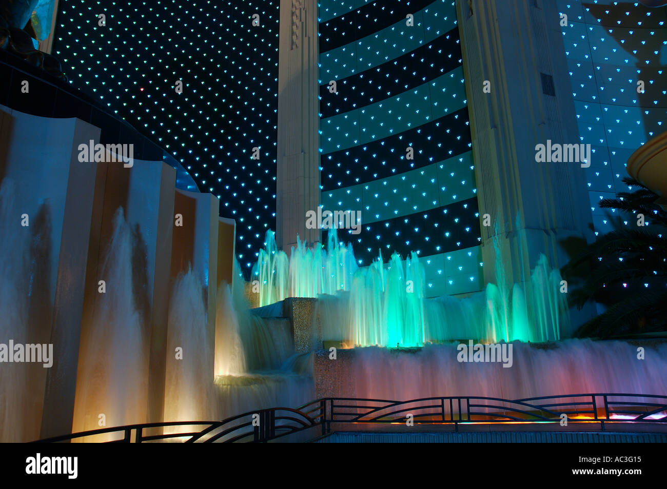 MGM Grand casino fountain at night Las Vegas Stock Photo Alamy