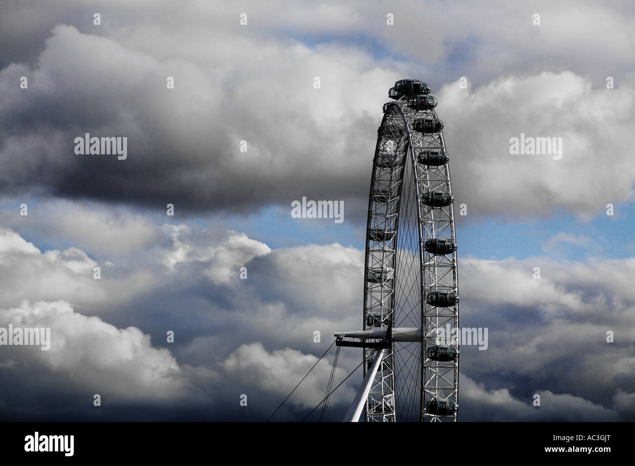 stormy sky behind the London Eye in London UK Stock Photo
