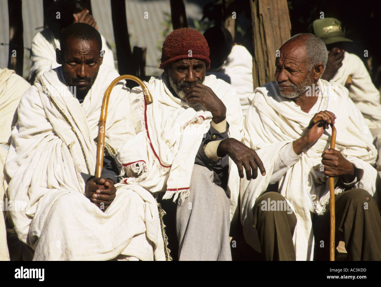 Men in traditional Ethiopian dress listening to a sermon of a priest in  Lalibela Ethiopia Stock Photo - Alamy