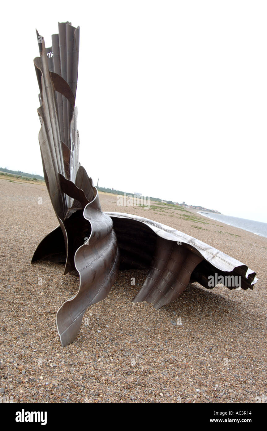 The Benjamin Britten memorial sculpture The Aldeburgh Scallop I hear voices that will not be drowned  Stock Photo