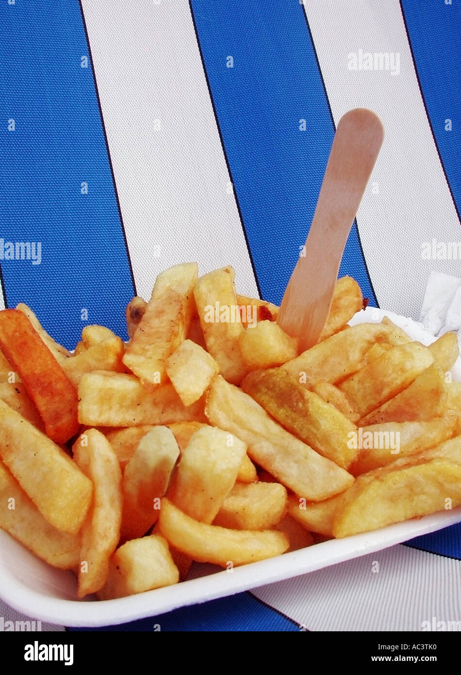 Chips and deckchair Stock Photo