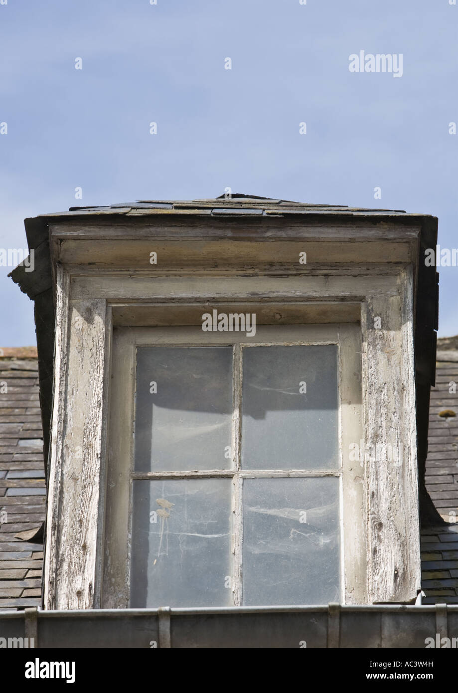 Gabled Dormer Window Above Eaves Attic Window Stock Photo