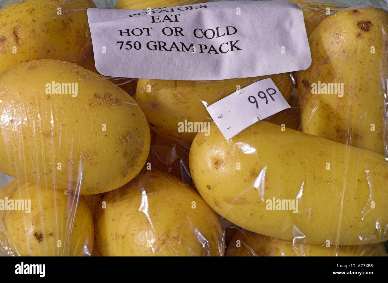 Supermarket pack of new potatoes Packed in a plastic container with a