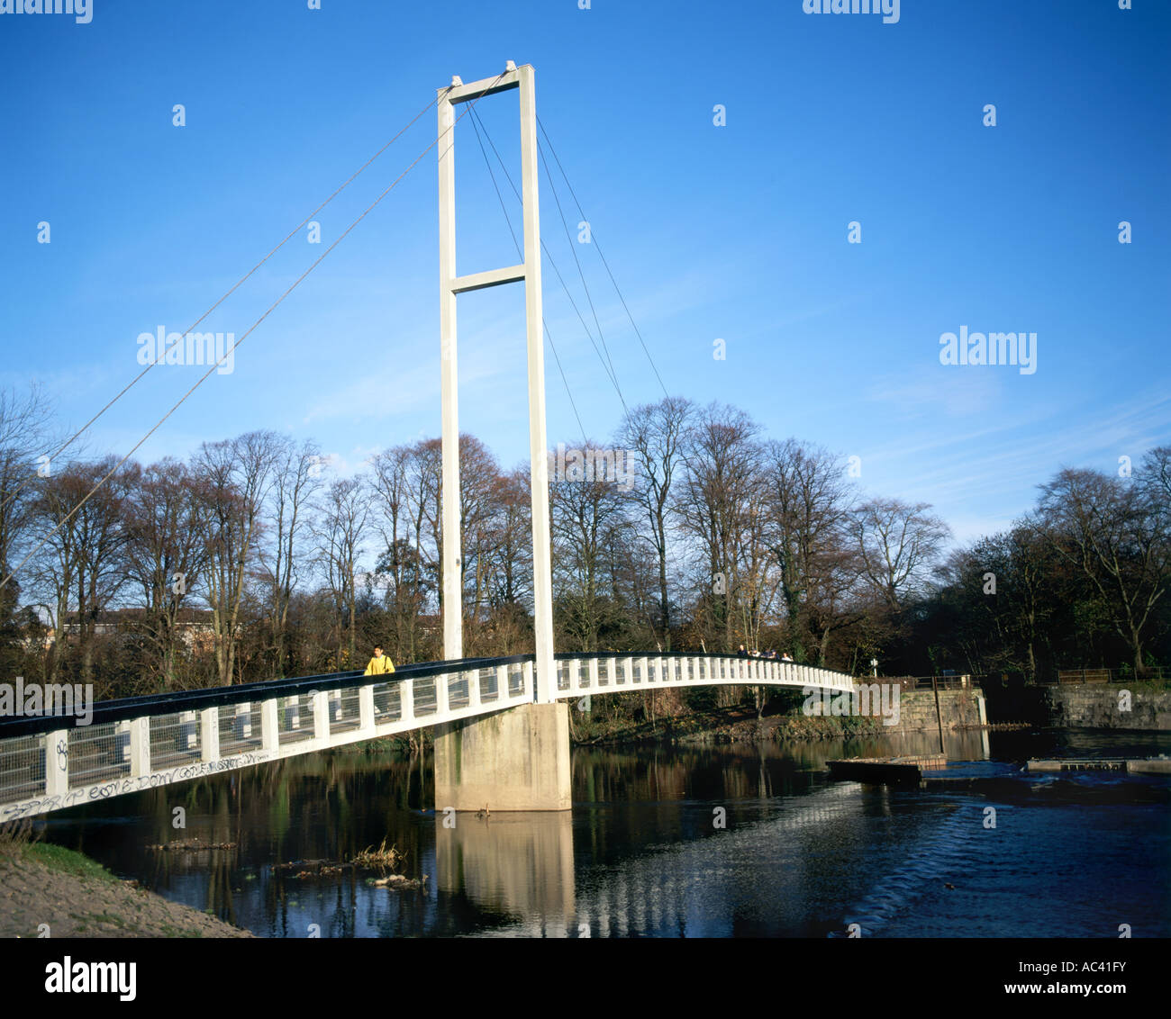 suspension bridge crossing river taff blackwier cardiff south wales Stock Photo
