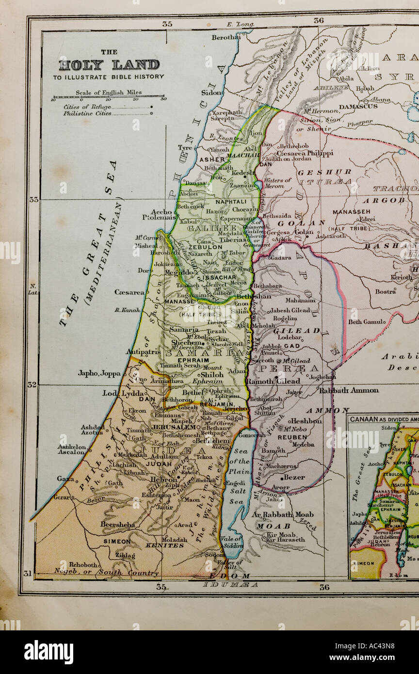 a 100 year old map of the holy land  showing old boundaries Stock Photo