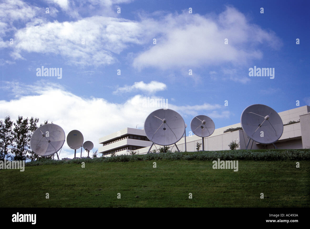 RUV TV Reykjavik Iceland Satellite dishes Stock Photo Alamy
