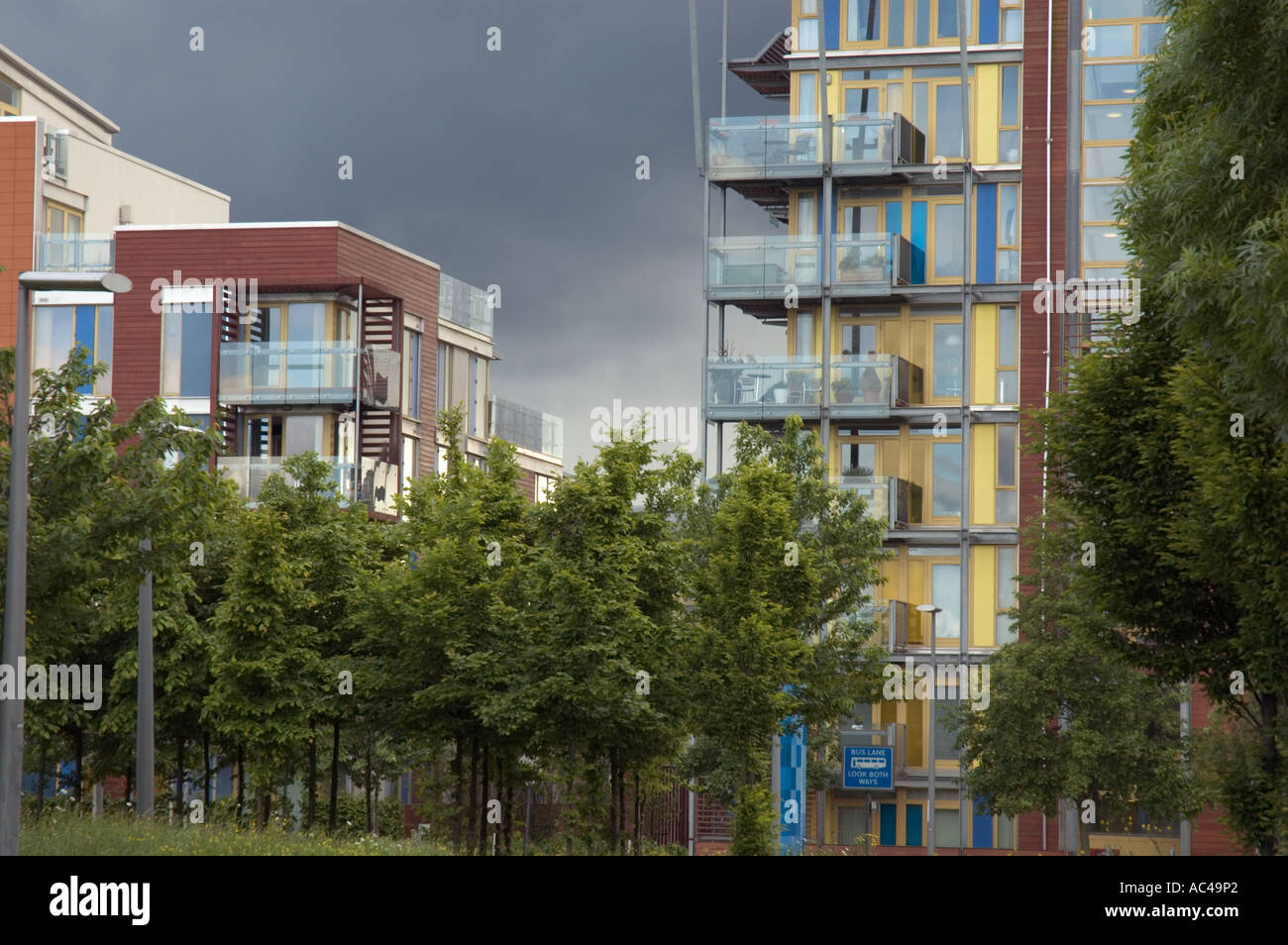 The colourful Greenwich Millennium Village at North Greenwich London UK