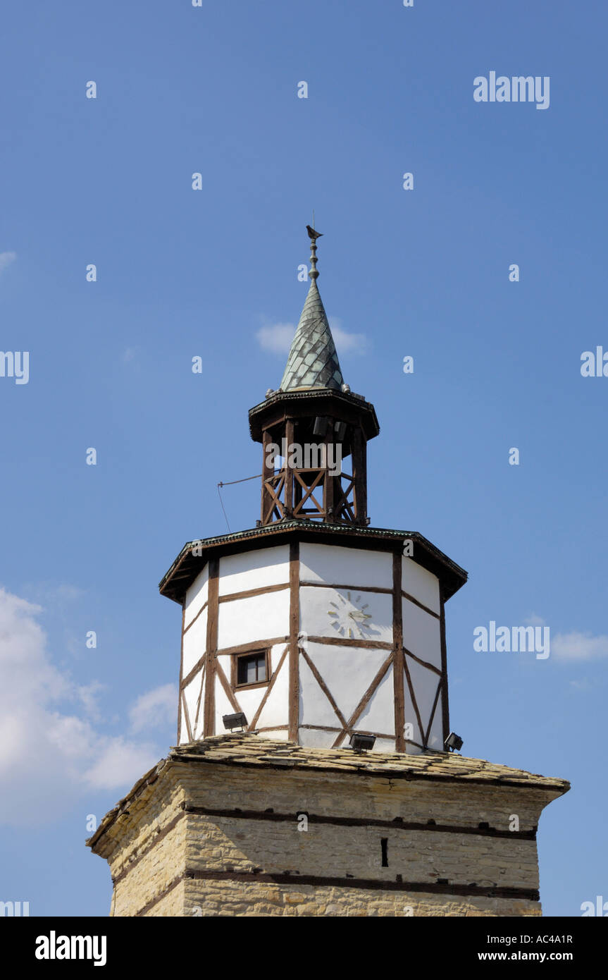 Clock tower in Kapitan Dyado Nikola square Tryavna Bulgaria East Europe Stock Photo