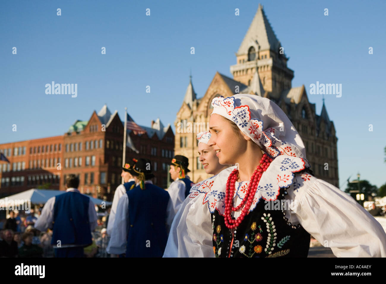 Traditional folk dancing troupe performing at Polish Festival in