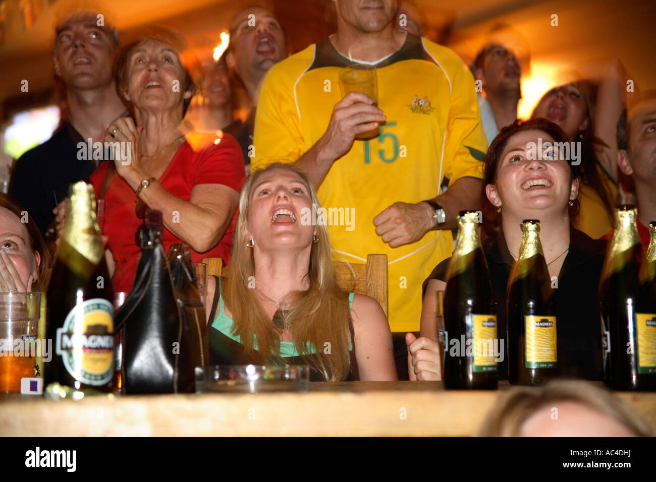 Australian football fans watching game vs Brazil, 2006 World Cup Finals, Larrick pub, New Kings
