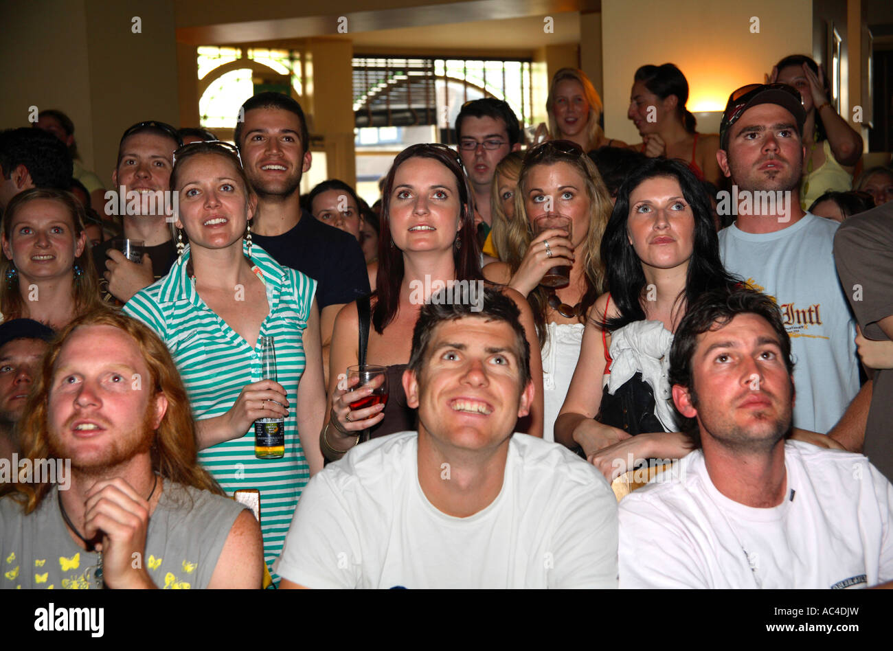 Australian football fans watching game vs Brazil, 2006 World Cup Finals, Larrick pub, New Kings