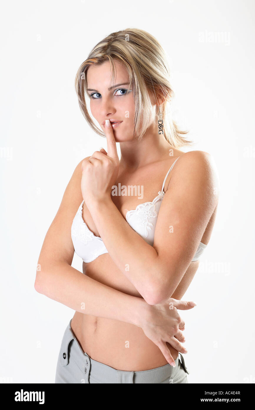 Junge Frau In Bh Und Hose Young Woman Wearing A Bra And Slacks Stock Photo Alamy