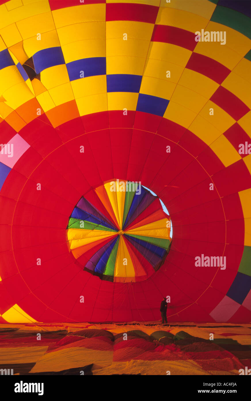 Interior of a hot air balloon being inflated in Albuquerque, New Mexico. Stock Photo