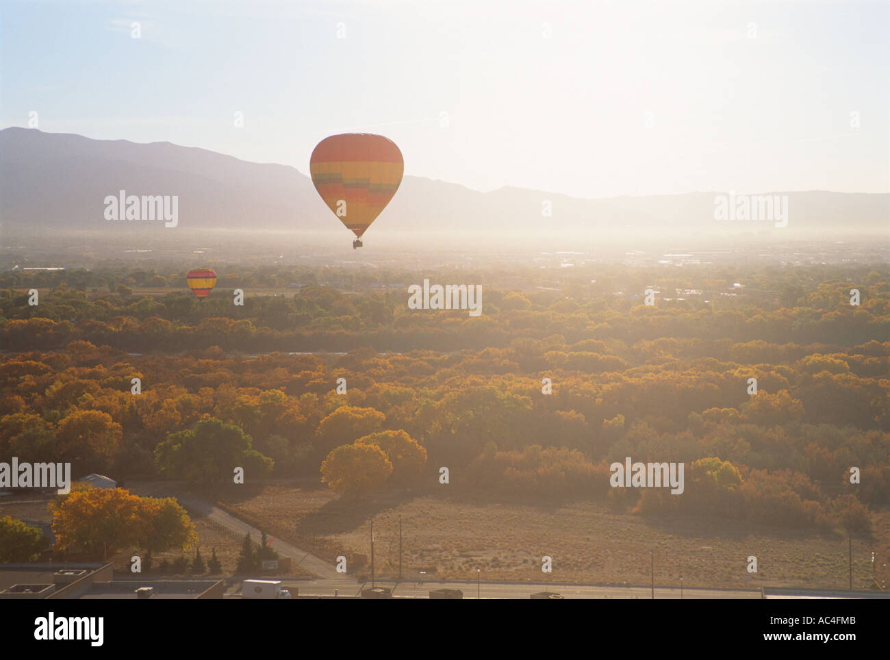 Hot air balloons over Albuquerque, New Mexico. Stock Photo