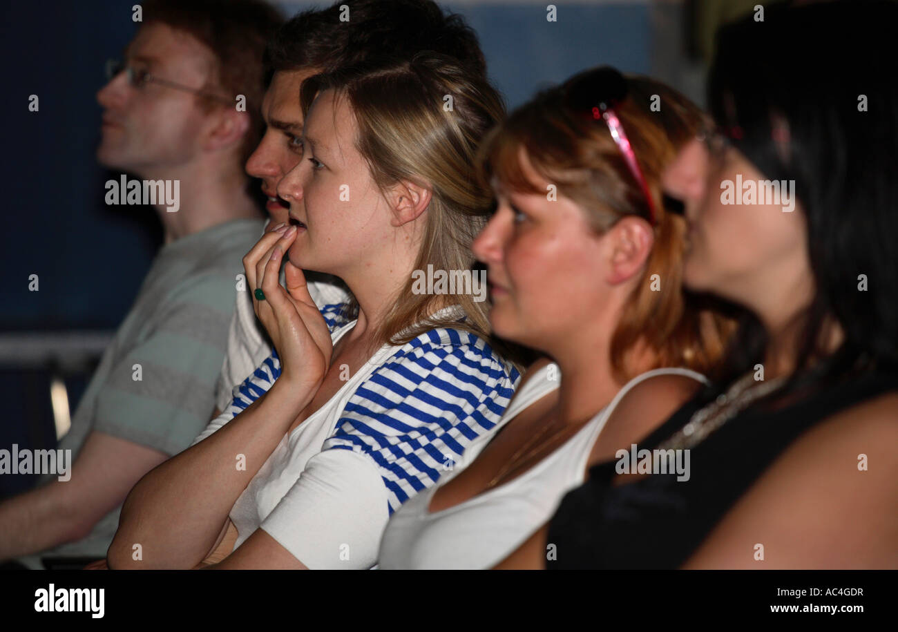 Swedish fans watching 2-0 defeat vs Germany 2006 World Cup Finals, Swedish Church, London Stock Photo