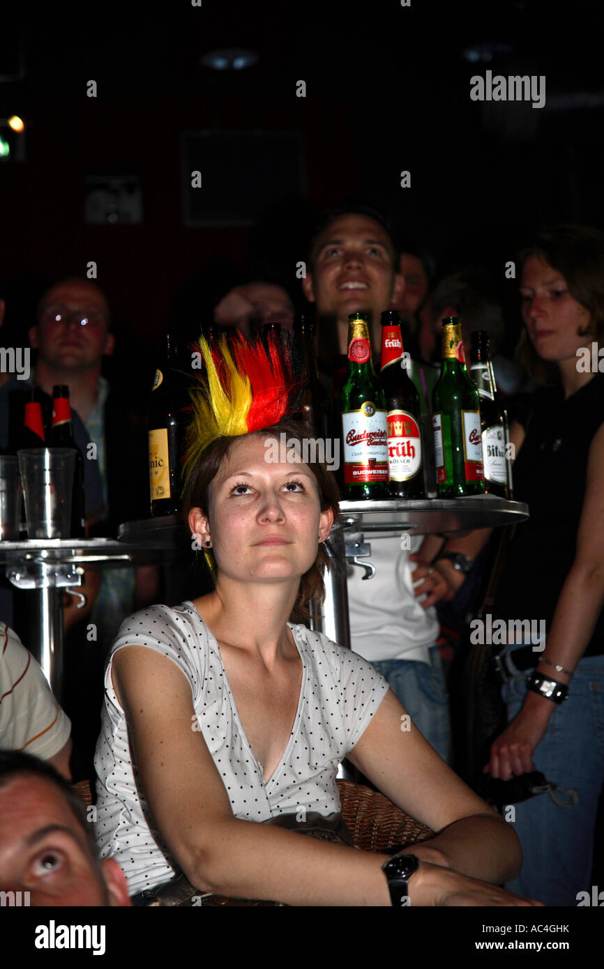 German fans cheering victory vs Sweden, 2006 World Cup Finals, Goethe-Institut, Knightsbridge, London Stock Photo