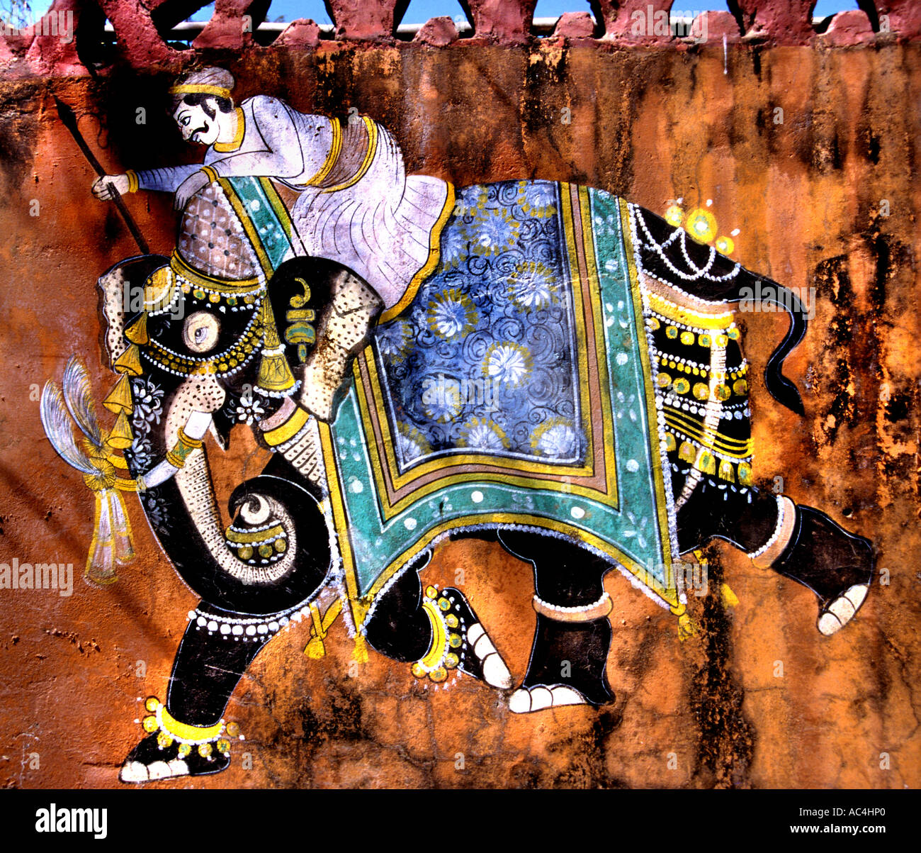 India Rajasthan painting, wall, painting, fresco, art, depiction Stock