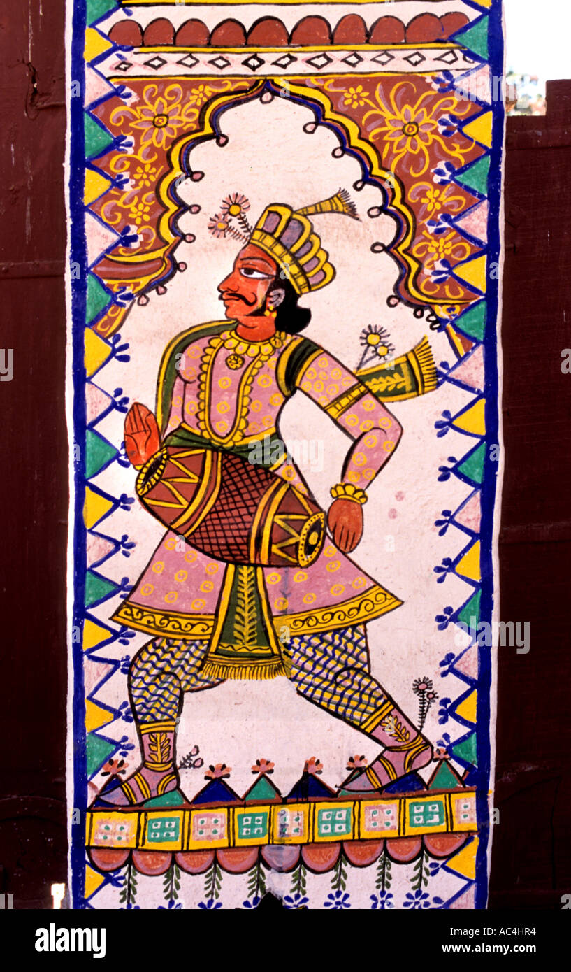 India Rajasthan Painting wall fresco man Stock Photo Alamy