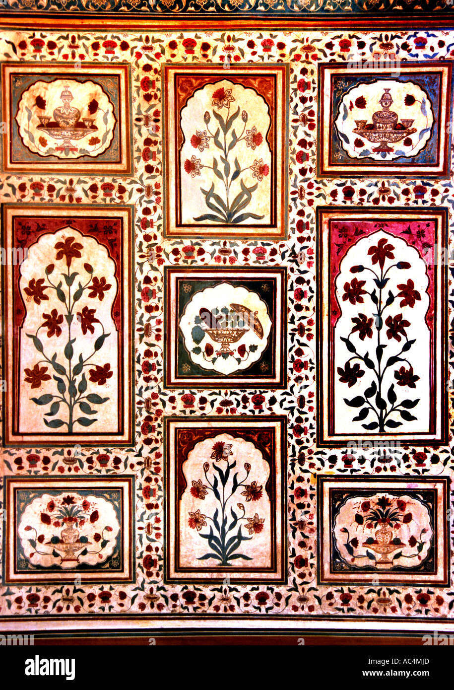 India Rajasthan Jaipur Asia Amber Fort Monument Architecture Paintings
