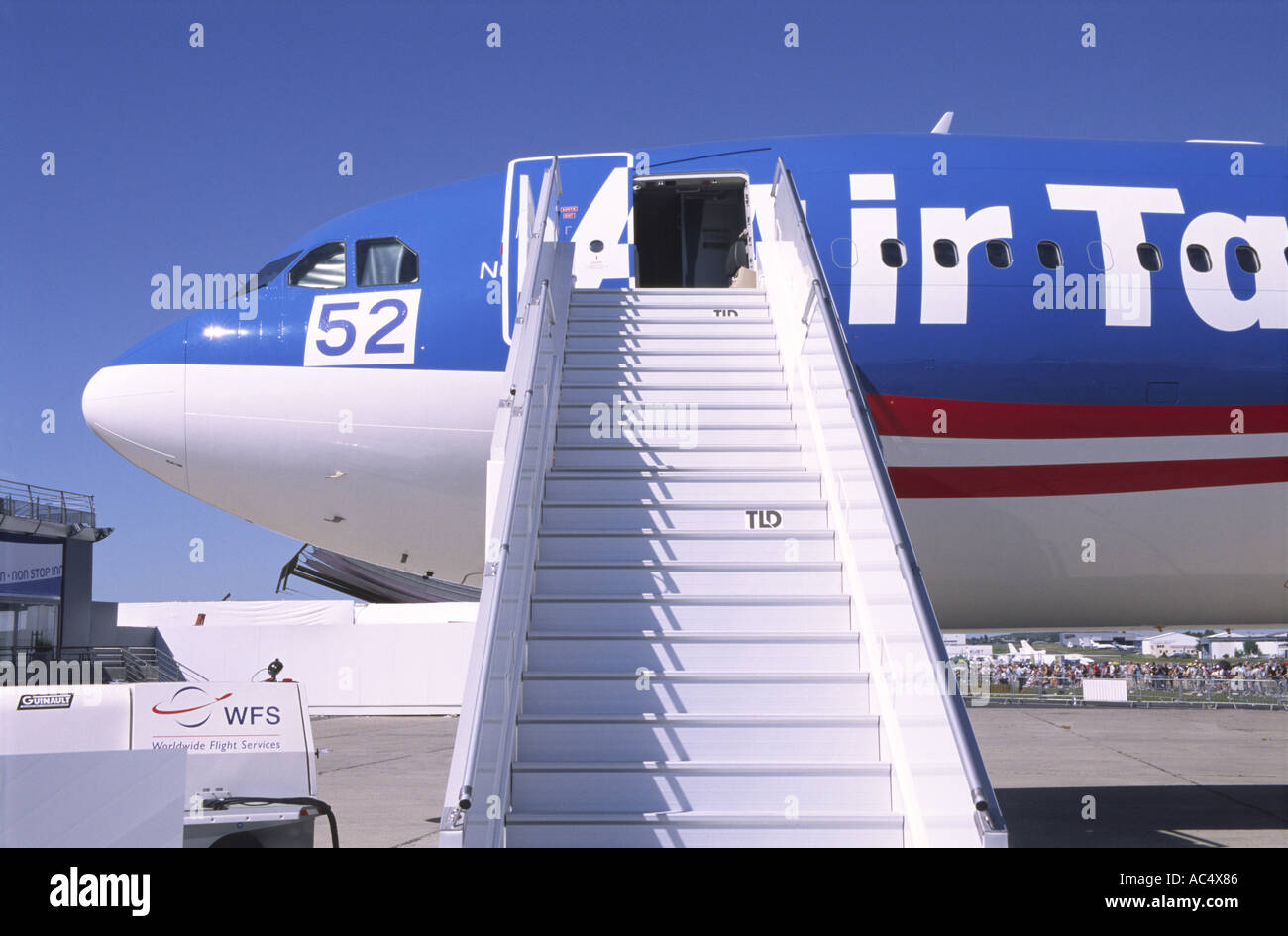 Aircraft boarding steps, Airbus A340 313X plane, Air Tahiti Nui Stock Photo