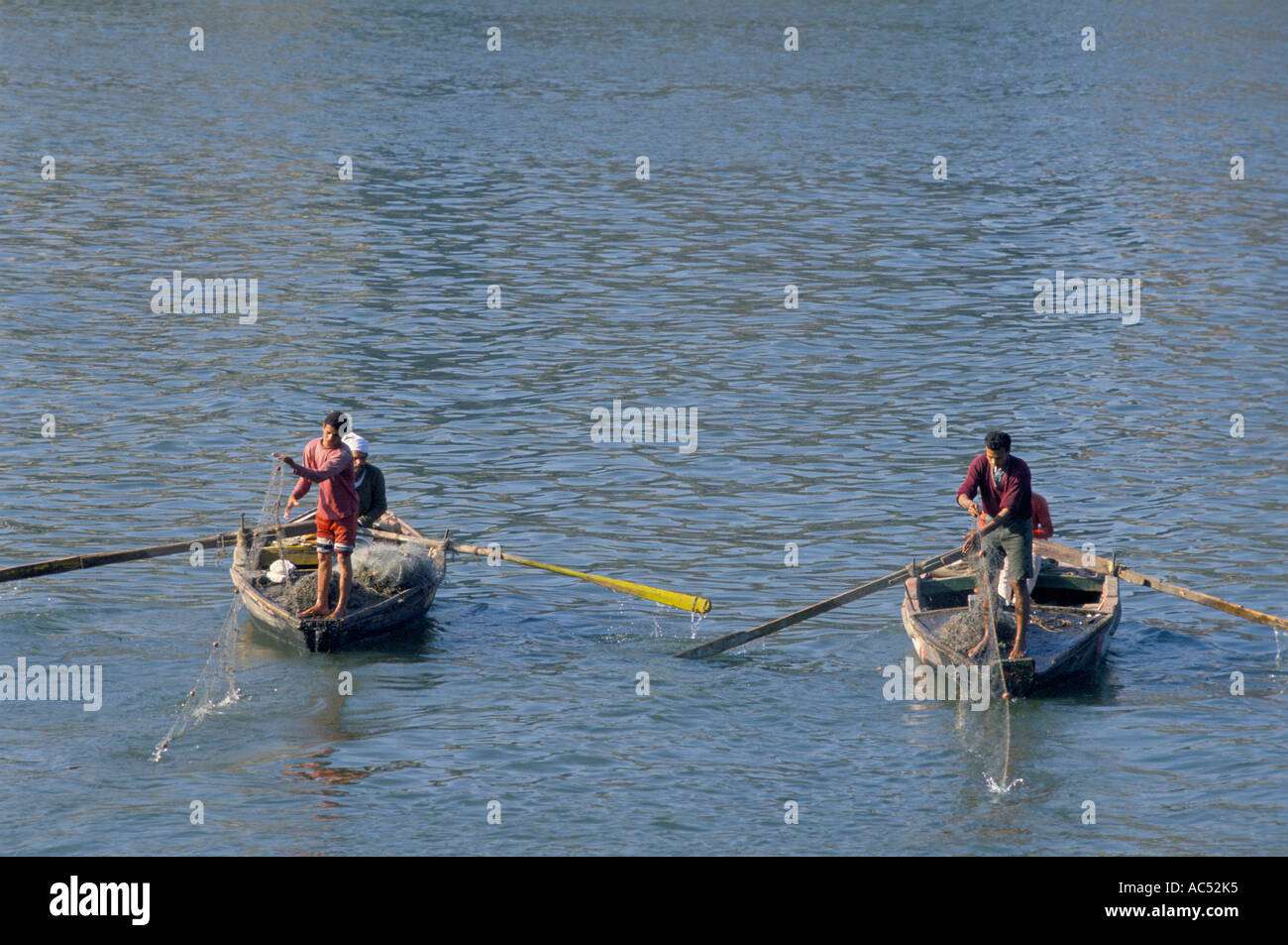 FISHING BOATS ON RIVER NILE EGYPT  Stock Photo