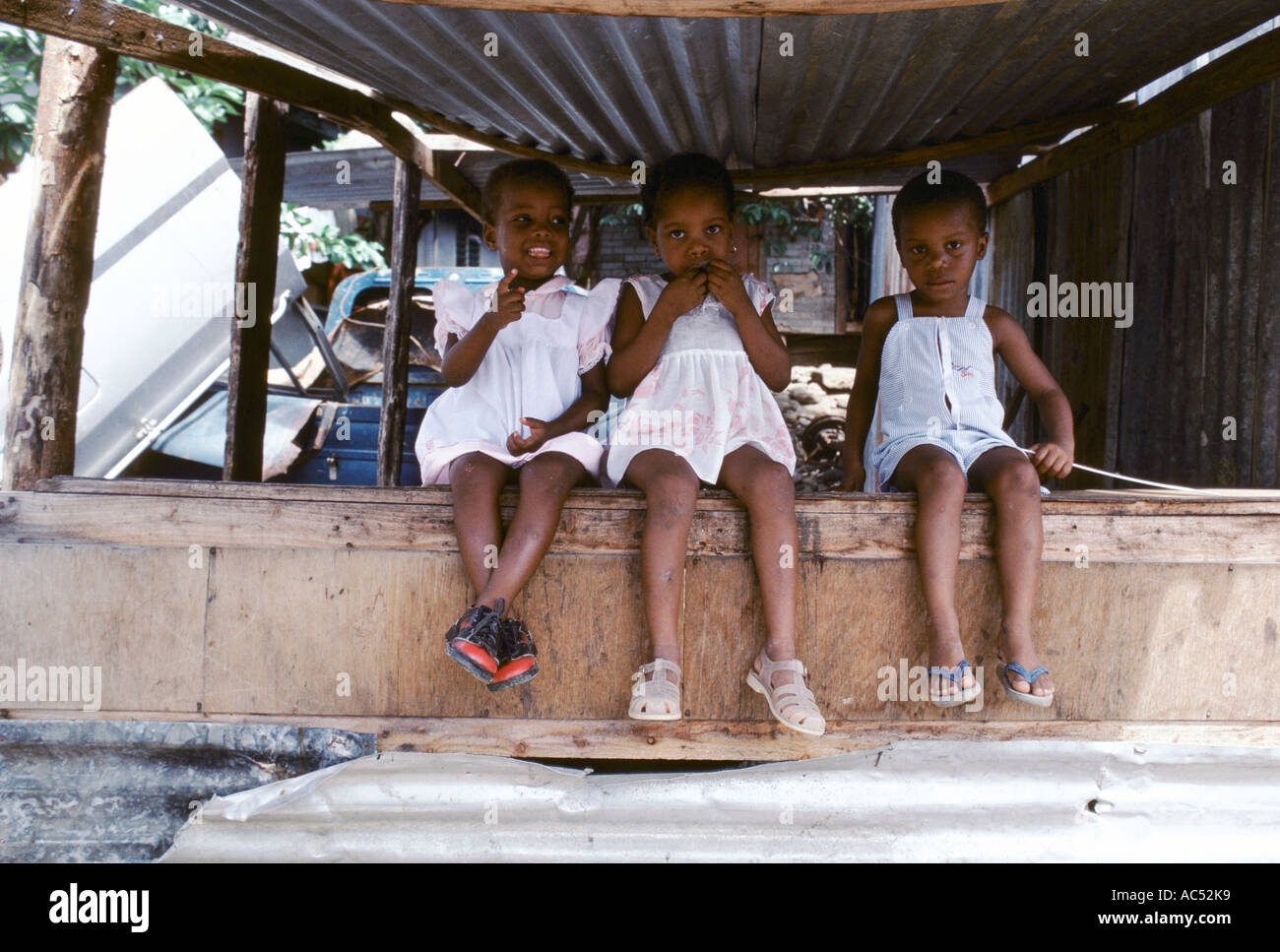 THREE CHILDREN IN DOMINICA  Stock Photo